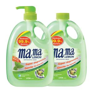 Mama Lemon Anti-Bacterial Refreshing Green Tea Dishwashing Liquid with Refill Pack - 2x1L
