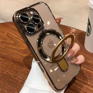 Luxury For Magsafe Bracket Case For iPhone 17 16 15 14 13 12 11 Pro Max Plus 17 Air Magnetic Ring Stand Holder Clear TPU Cover
