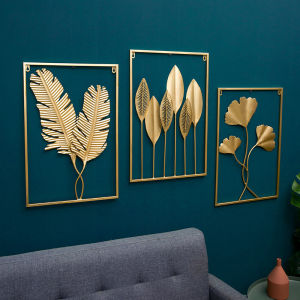 Home Decoration Metal Wall Golden Leaf Hanging Decor Gold Frame Art Wall Sculpture Living Room Bedroom Dining Office - Lazada