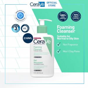 CeraVe Foaming Cleanser 236ml Fragrance-Free Foaming Facial Gel Cleanser with 3 Essential Ceramides MVE Technology Deep Clean Pores Remove Makeup Non-Clogging for Normal to Oily Skin