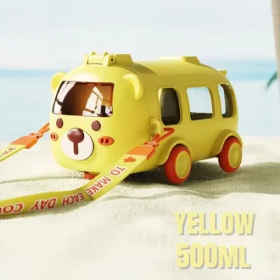 500ml Kids Water Bottle Bus Cartoon Cup Creative Kids Toy Straw Toddler Water Bottle Portable Bounce Play Cup