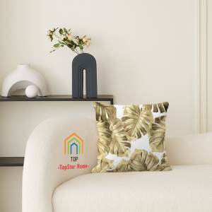 Topstar-Home Gold Leaves Pillow Case Cover With Zipper 18x18 Inches Soft Throw Pillow Case For Sofa 100%Polyester