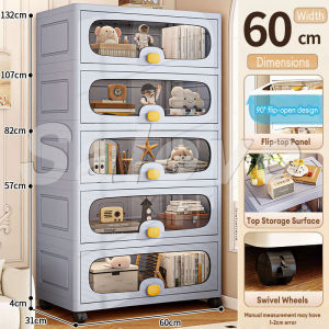 Salvo 40/50/60cm Ultra-Thin Flip-Top Storage Cabinet Multi-Layer Dustproof Mobile Organizer with Wheels  Flip-Top Design Sunproof  Brake Pulley System