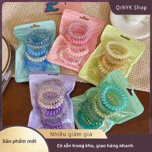 Hàng có sẵn✨ 6 cái kẹo màu Tóc Dây Phụ nữ mùa hè dây điện thoại đàn hồi tóc ban nhạc Frosted xoắn ốc dây cao su tóc Tie căng Headband