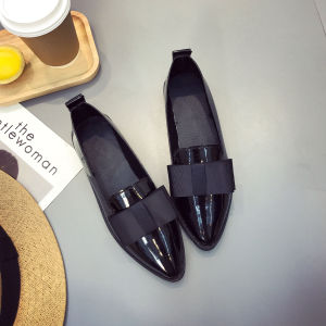 Free Shipping Patent Leather WomenS Spring Comfortable Flat Pointed-Toe Single Shoes Black Bow-Knot Low-Heel Work Shoes