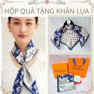 Set Hộp quà tặng khăn lụa vuông và cài khăn sang trọng cao cấp