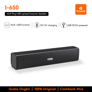 KISONLI I-650 Speaker Laptop/PC AUX USB Hitam dengan Kontrol Volume dan Bass Profesional