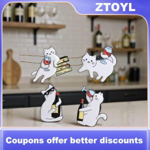 【ZTOYL】 Cartoon White Cat Brooch At Red Wine Cute Backpack Accessories Clothing Decor Zinc Alloy Badge