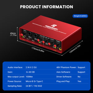 USB Audio Interface 2 Channel For Computer Sound Card Mobile Live Professional Recording Karaoke Game Instrument Recording