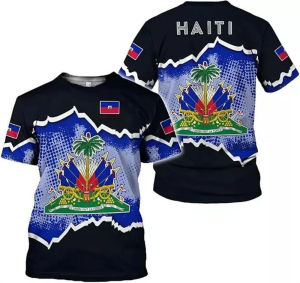 [Local Stock] VCC Haitian Flag Pattern Mens T-shirt 3D Printed Haiti National Emblem Short Sleeves Fashion Tops T Shirts National Day Tee Shirt