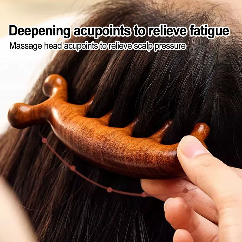 Anti-Static Sandalwood Wide Tooth Meridian Massage Comb, Multifunctional Head & Shoulder Relax Health Care Wooden Comb
_voghion.com