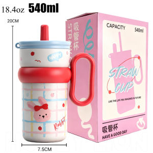 HoneyLion - 540ML Leak-Proof Vacuum Tumbler with Retractable Straw | Comfort Grip Insulated Cup for Hot Days Iced Drinks | BPA-Free Portable Water Bottle for Office