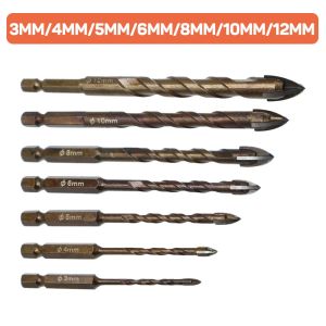 3-12mm Mata Bor Cross Hex 7pcs Kaca Granit Ubin Multifungsi Cross Hex Tile Drill Bits Set Bor Hard Alloy Triangle Bit Tool Kit