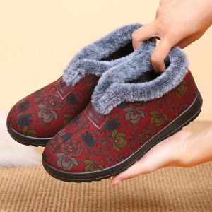 [Free Shipping] WomenS Winter Cotton Shoes Fleece-Lined And Thickened Short-Tube Snow Boots Non-Slip Round-Toe Slip-On Style Suitable For Elderly Women And Mothers