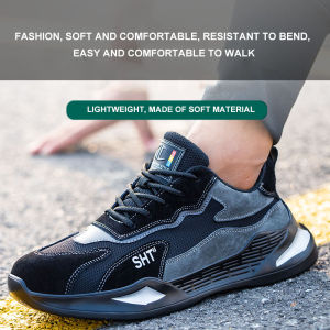 Mens Safety Shoes Anti-piercing Work Shoes Non-slip Protective Indestructible Shoes Light Comfortable Steel Toe Cap Work Boots