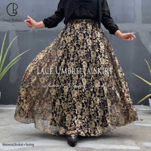 Rok Brokat Brukat Panjang Model Payung Lebar Pesta Kondangan Mewah Elegan Lace Umbrella Skirt