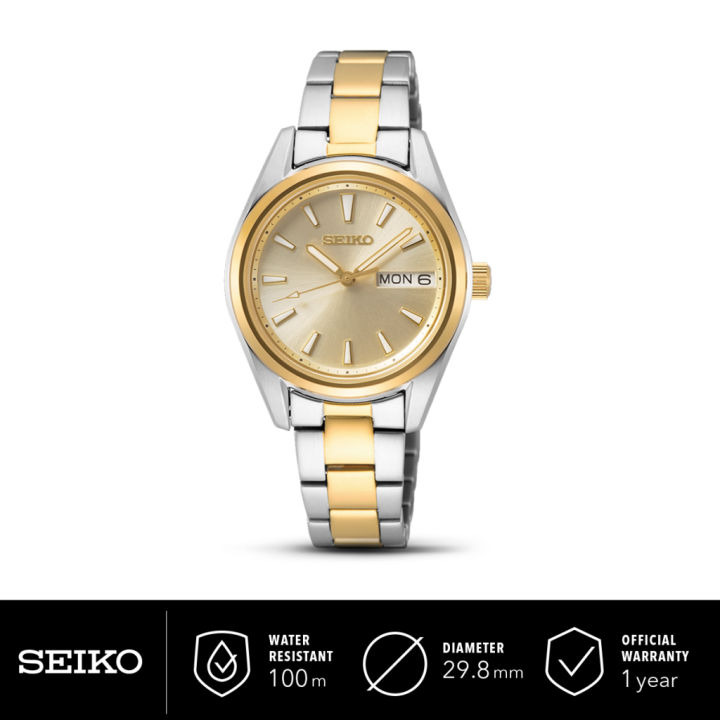 Jam Tangan Wanita Seiko Dress Watch SUR354P1 SUR354 Silver Gold Quartz Stainless