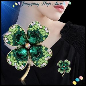 【Jumpping】 เข็มกลัดแฟชั่นพลอยเทียมรูปดอกโคลเวอร์สำหรับผู้หญิงเสื้อโค้ทเครื่องประดับสำหรับงานปาร์ตี้