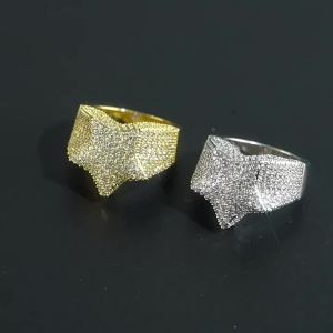 Popular European and American brand five-pointed star zircon ring real gold plated micro-inlaid zircon hip-hop style for men StarRing