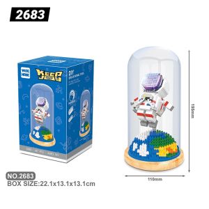 Micro Building Blocks Astronauts Spaceman Bricks Set DIY Toys 700+ Pieces on The Moon with Lighting Effect Transparent Display Cover Collectable Block Toys for Gift