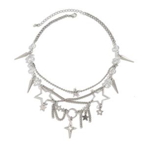 Sturdy Alloy Multilayer Necklace With Star Pendant Designs Portable Accessory for Casual and Party Stylish Outfits