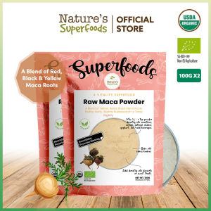 Bundle Deal: Natures Superfoods Organic Raw Maca Root Powder 100g Pack x 2 l Peruvian Ginseng l Energizing