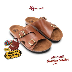 Sandal Kulit Marhadi Sendal Slide Pria Genuine Leather - Karten Tan