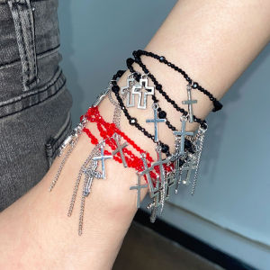 Hmeme Nhiều Lớp Thời Trang Đính Cườm Chuỗi Chữ Thập Mặt Dây Chuyền Vòng Đeo Tay Cho Wen Người Đàn Ông Hip Hop Punk Đảng Đồ Trang Sức Quà Tặng