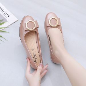 Black school shoes Leather Womens fashion office wedge shoes Girl Footwear Classy Elegant Heels Walking Shoes