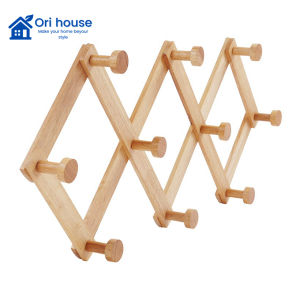 Móc áo gắn tường đồng tiền gỗ cao su màu tự nhiên xếp gọn tiện dụng chắc chắn dễ sử