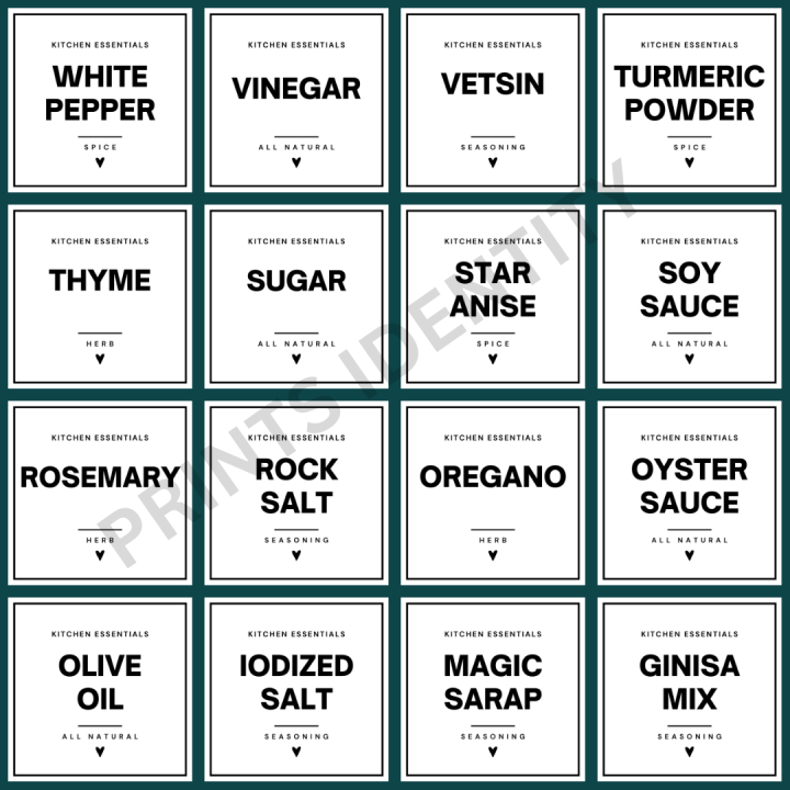 Condiments / Pantry / Kitchen Label Sticker, Waterproof Vinyl Laminated ...