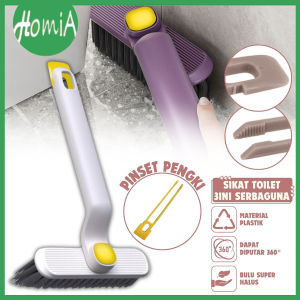 Sikat Gagang Toilet + Pinset Pengki 3IN1 Serbaguna / Gap Cleaning Brush / Alat Gosok Pembersih Celah Sela Sudut Ubin Lantai Dinding Keramik Jendela Kamar Mandi Dapur Wastafel Multifungsi / Pengangkat Kotoran Rambut Anti Noda Bulu Tebal - HOMIA