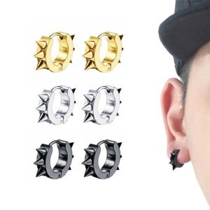 GENENIC 2 Pcs Punk Gothic Black Fashion Geometric Spike Hoop Earrings Jewelry Stud Earring Accessories