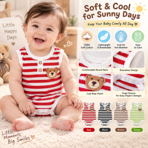 AILEBE Baby Bodysuits 100% Soft Cotton Stripe Pattern Sleeveless Triangle Cut Snap Button Closure Breathable Lightweight Easy Diaper Change Summer Daily Home Wear