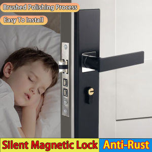 LNING Aluminum Alloy Mute Magnetic Door Lockinterior Door Handle Locks Anti-Theft Set For Bedroom Anti-Rust And Durable Door Knob Split Door Lock