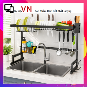 Kệ Úp Chén Bát Đa Năng - Kệ Để Chén Đĩa Trên Bồn Rửa 1 Tầng Chắc Chắn Kèm Giá Để Dao Thớt Và Ống Đũa - Giá Để Chén Đĩa Trên Bồn Rửa Chén Thông Minh