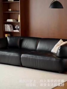 Nordic Waxed Leather Sofa Modern Full Set Genuine Leather Sofa 4 5 6 Seats