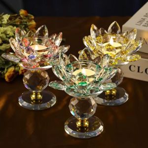 ECOCOKU Hoom Decor Crystal Lotus Candle Holder 8 Colors Clear Lotus Figurines Candle Stand Simulated Glass Lotus Flower Candlestick Room