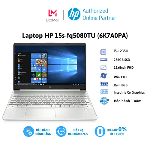 Laptop HP 15s-fq5080TU 6K7A0PA (Core™ i5-1235U | 8GB | 256GB | Iris® Xᵉ ...