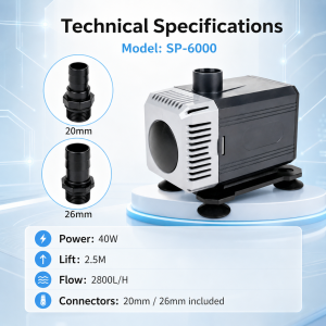 SP-6000 40W Submersible Aquarium Water Pump Ultra-Quiet Fish Tank Powerhead for Pond Fountain Hydroponics 220V Amphibious Water Circulation Pump Quiet Water and Land Dual-use Filtering Circulation Pump Small
