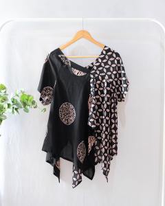 ATASAN BATIK ASIMETRIS TOP BLOUSE LENGAN PENDEK KONDANGAN MODERN CASUAL MOTIF BATIK KEKINIAN TUNIK BLUS ATASAN BATIK KERJA DUA MOTIF