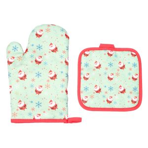 XUEWAN 2pcs/set Christmas Baking Heat Resistant Kitchen Mat Microwave Gloves Anti- Pad Oven Mitts