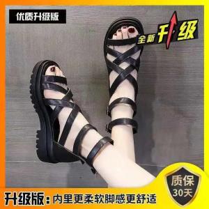 [Free Shipping] 22 Summer New Korean Style Sandals With Back Zipper Cross-Strap Design Thick-Soled High-Top Platform Sandals Fashionable WomenS Shoes