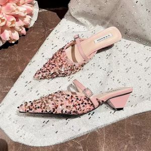 [Free Shipping] Spring Collection: High-Heeled Half-Strap Sandals With A Chic Understated Black Sequin Design Offering A Luxurious And Sophisticated Look