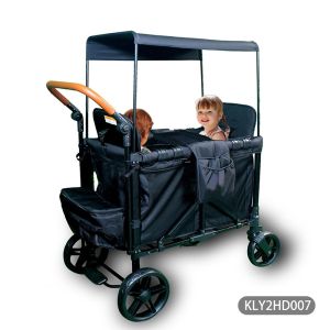 (CPC+EN1888+ASTM F833 Certificated)Wagon Stroller with Wide Canopy for 2 kids & Cargo-Travel Stroller Push-Pull Folding Stroller for Newborn&Toddler with 5-Point HarnessAdjustable Handle Bar and Canopy