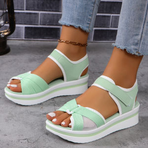 Free Shipping New Women’S Sandals Plus Sizes Available Thick-Soled Color-Blocked Flat With Velcro Straps For Everyday Casual Wear And Beach Outings