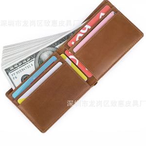 AE Vintage Genuine Leather Wallet for Men Horizontal Style Handmade Crazy Horse Leather Card Holder RFID Multi-card slot wallet manufacturer