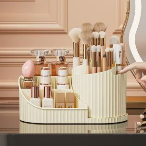 Cosmetic Storage Box Desktop Rotating Make Up Brush Organizer Large Capacity Skin Care Organizer Box for Women