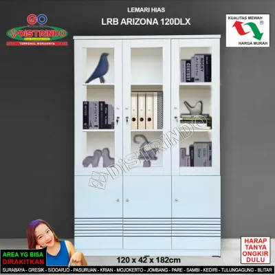 Distrindo - Lemari Hias/Rak buku multifungsi Full white 2 pintu kaca & 2 pintu kayu PB