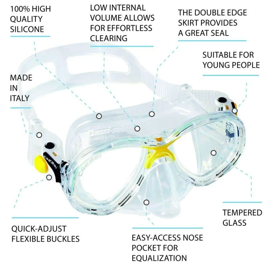 Cressi MAREA JR Kids Diving Mask Boys Girls Tempered Glass Lens